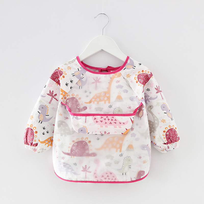 Children's Overalls Waterproof Long-Sleeved Anti-Dressing Baby's Eating Clothes Apron Cotton Children's Bib Guard with Food Pocket
