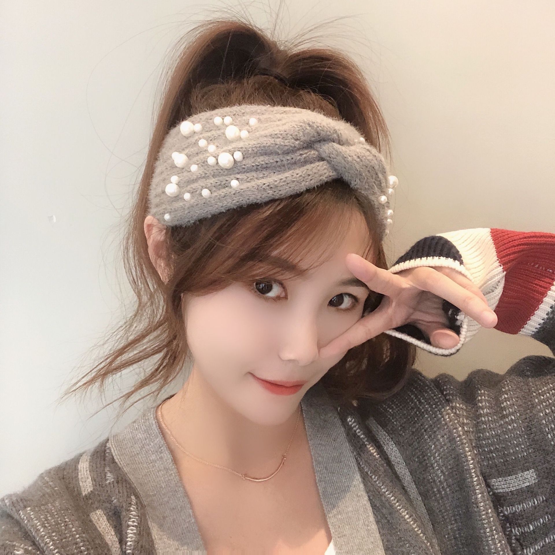 New Winter Pearl Mink Wool Knitted Hair Band Multi-strand Wide Twisted Hair Band Simple Retro Internet Celebrity All-match Hair Accessories