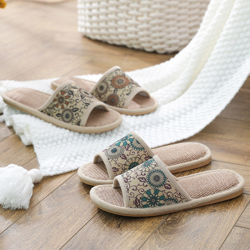 Women's linen slippers home retro home indoor couples sandals men's and women's floor non-slip guest slippers manufacturers wholesale