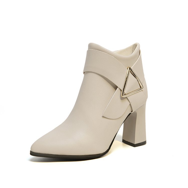 Short boots women 2023 autumn and winter New thick heel short boots pointed belt buckle fashion ladies high heel boots wholesale