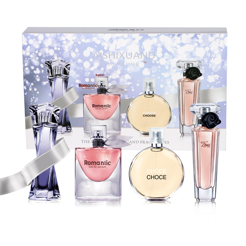 Aishixuandai Perfume Women's Four-Piece Gift Box Fresh and Lasting Fragrance Flower and Fruit Fragrance Live Selling Hot Explosions