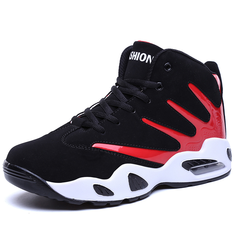 8812 men's and women's basketball shoes spring, autumn and winter high-top striped leather cow sneaker air cushion shock-absorbing plus size cross-border