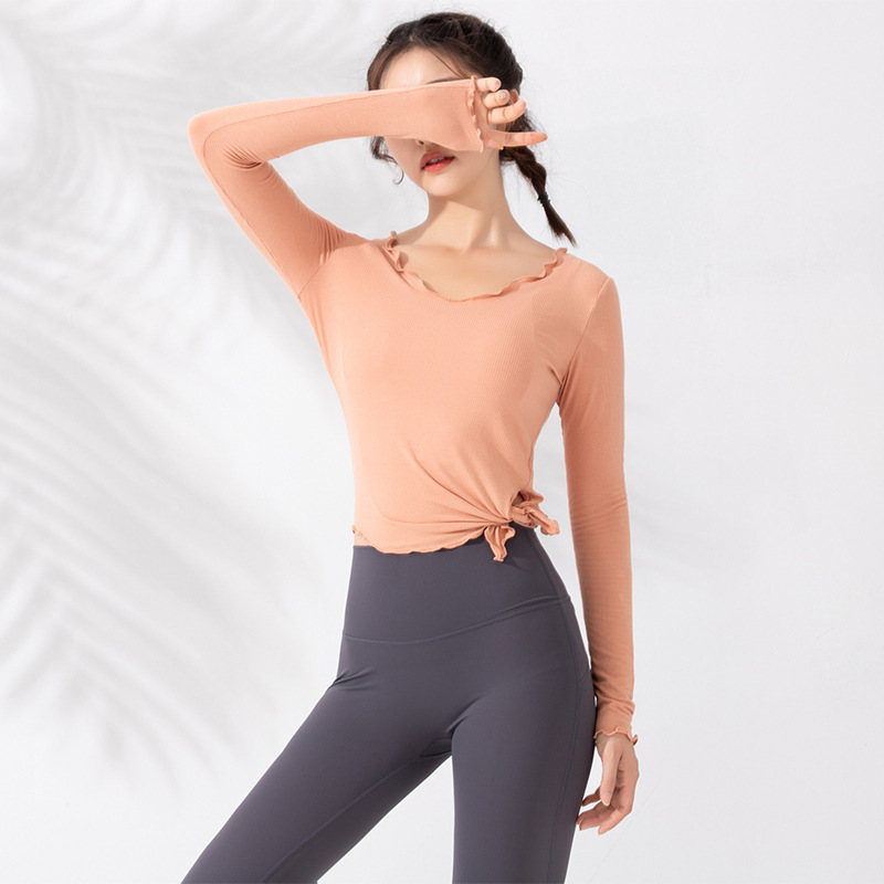 ヨガ服女性長袖ガードル秋冬タイプのフィットネス服ランニングシャツ上着運動長袖tシャツ|undefined
