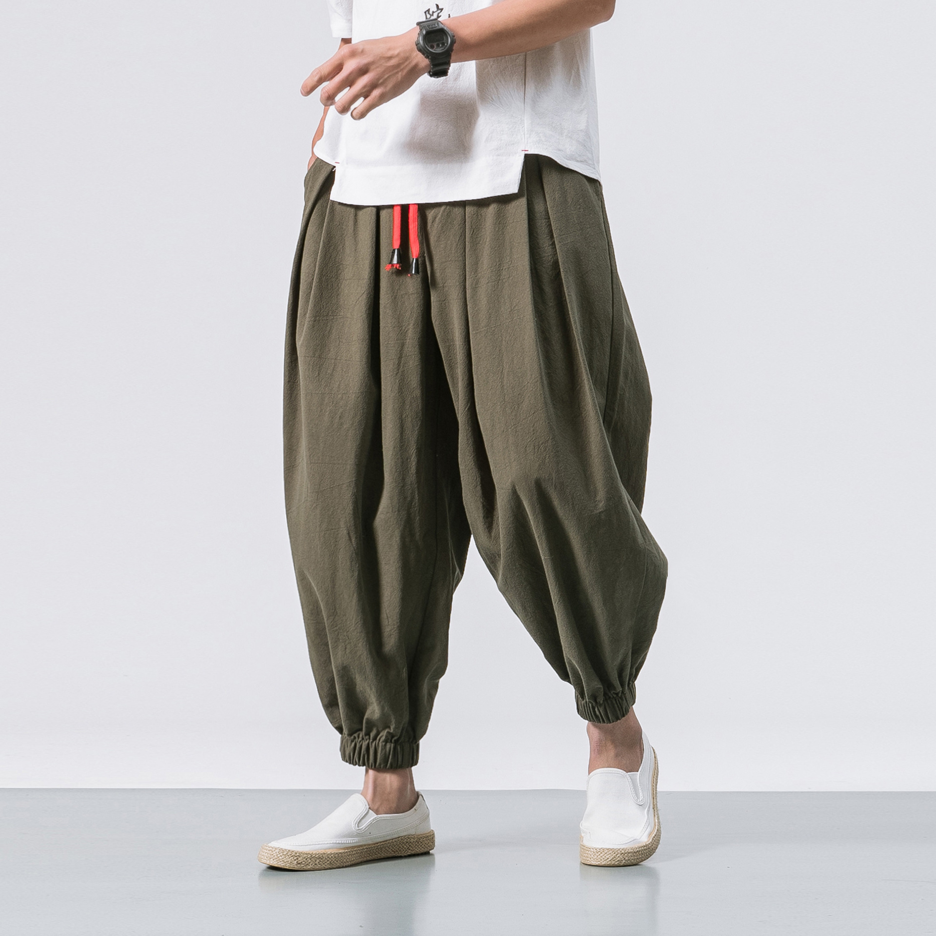 2020 Summer New Arrival Linen Pants Men's Loose Harlan Thin Trendy Beach Cotton Linen Leg Casual Trousers