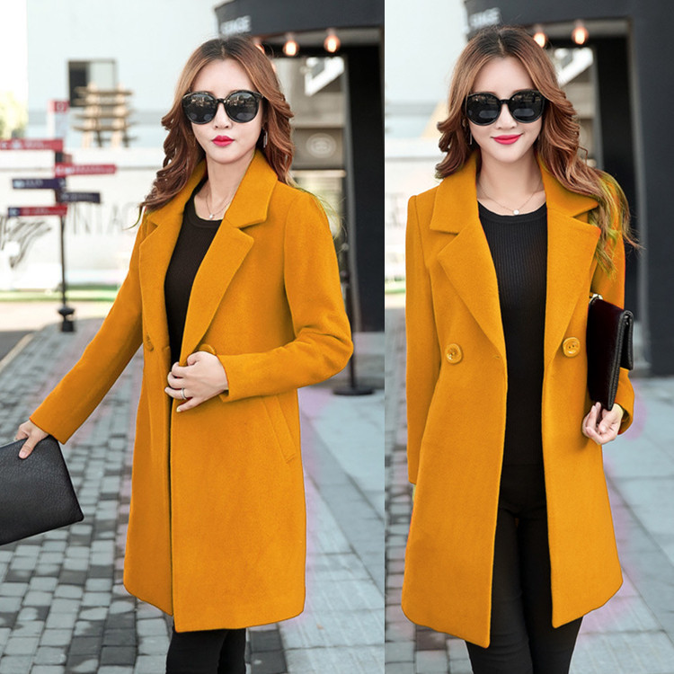 Foreign trade wholesale autumn and winter mid-length woolen women's coat AliExpress hot sale wish woolen coat Amazon hot sale