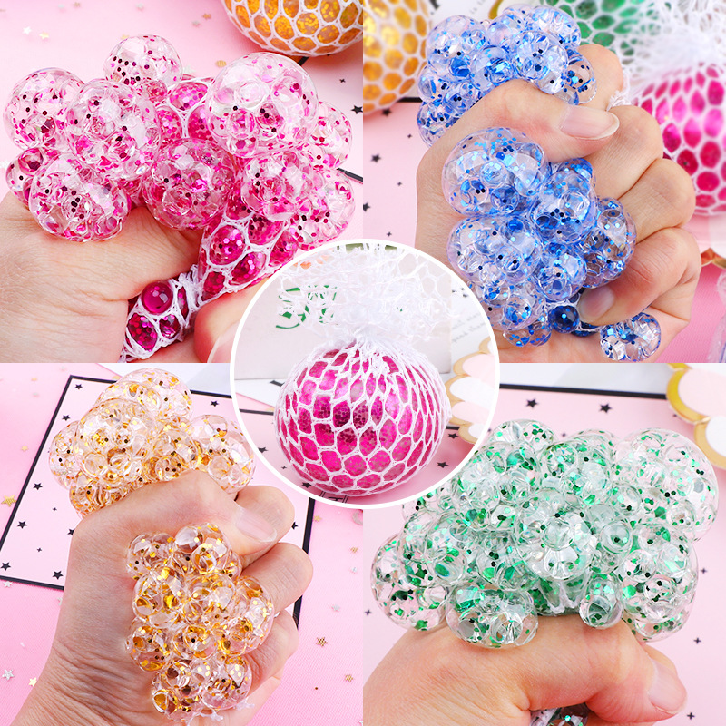 Japanese and Korean creative student decompression grape ball vent toy pinch music ball toy gold pink water ball crystal colored bead ball