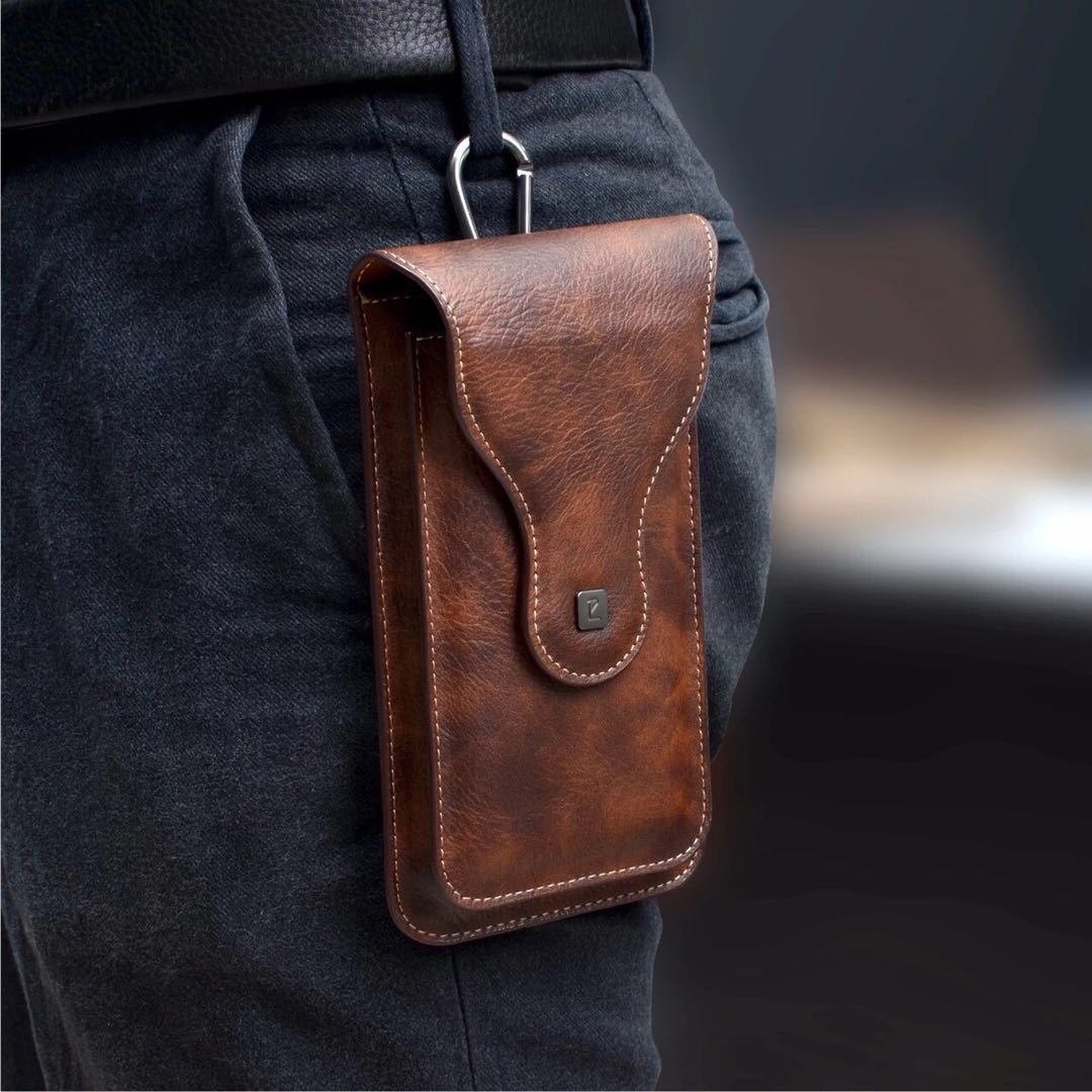 Wholesale mobile phone waist bag double layer men's waist bag outdoor mountain climbing Crazy Horse pattern retro mobile phone waist bag belt