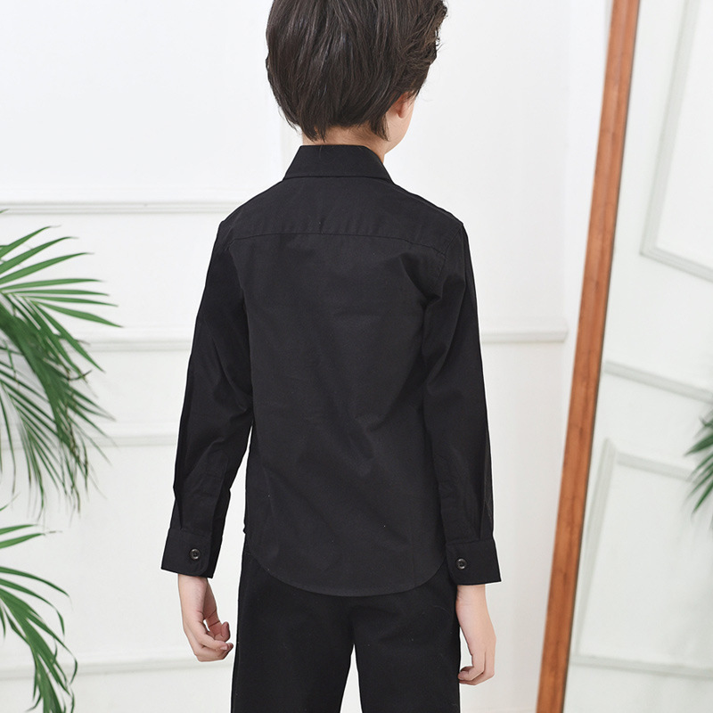 Boys' Black Shirt Cotton Long Sleeve Spring and Autumn New Children's Middle and Big Children's White Shirt Boys' Dress Top