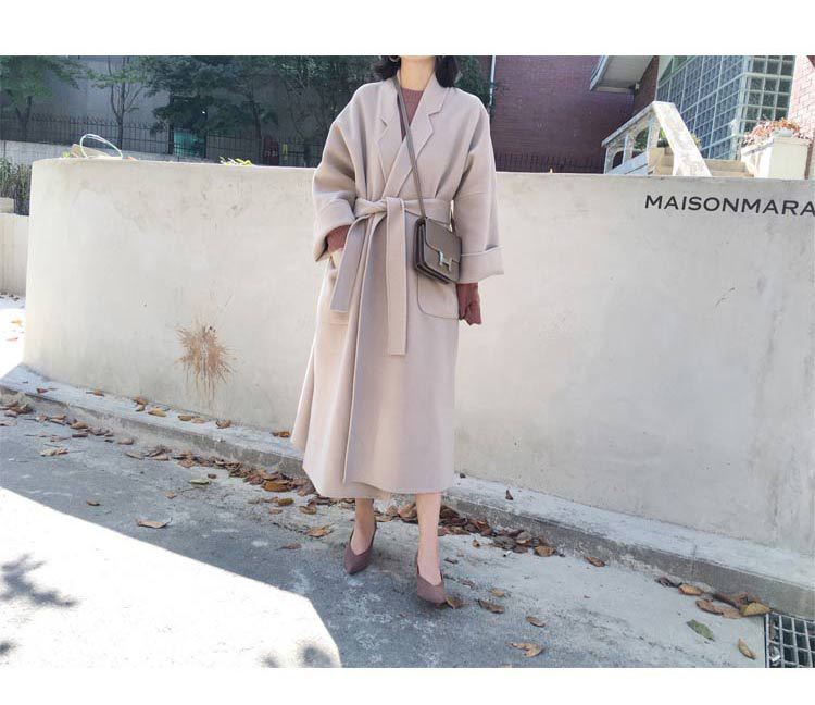 Płaszcz wełniany w stylu Hepburn, średniej długości, jesień i zima 2024 Nowy koreański styl, popularny, dwustronny, gruby płaszcz wełniany dla kobiet_voghion.com