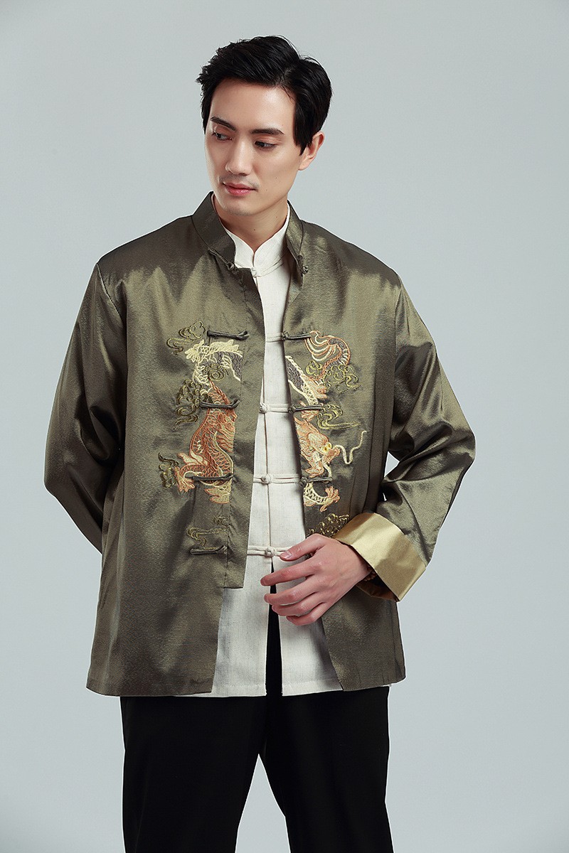 Men's New Embroidered Long Sleeve Cardigan Coat Chinese Style Casual Top Festive Celebrity Annual Performance s-xxxl