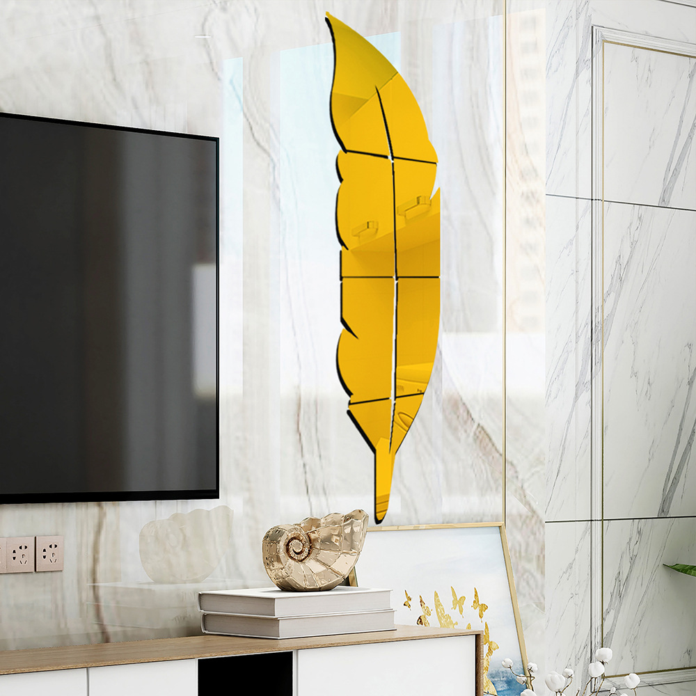 New Feather Mirror Wall Stickers 6-piece Three-dimensional Mirror Wall Stickers for Entrance Fitting Room Mirror Stickers Decorative YKL613