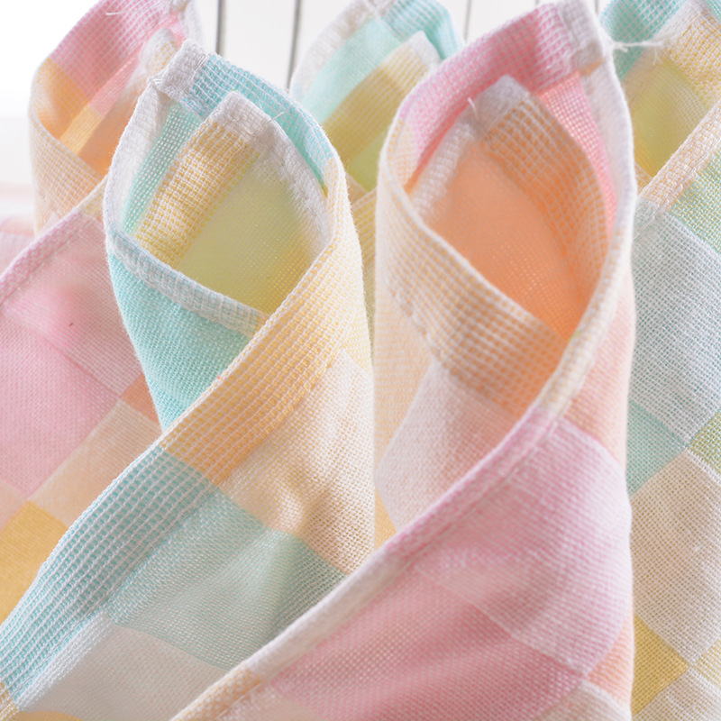 Factory wholesale cotton gauze towel plaid square cotton children's face towel kindergarten small square towel can be customized