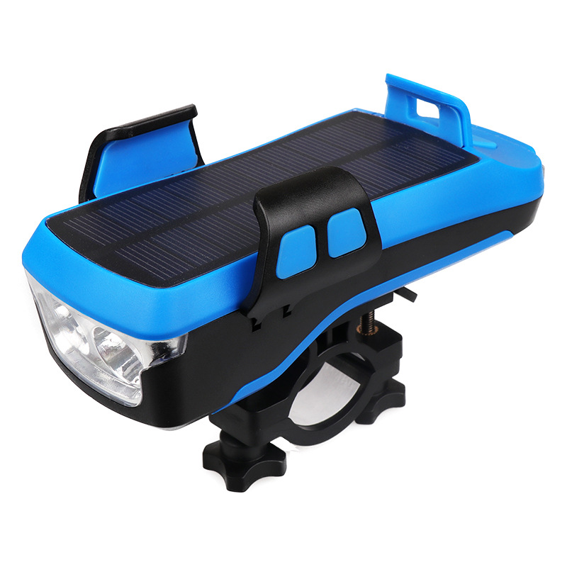 Bicycle light mobile phone holder with horn headlight four-in-one mountain bike light with charging treasure solar charging