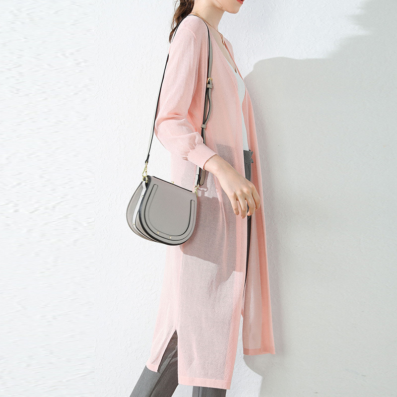 2023 Summer Women's Linen New Top Ice Silk Thin Jacket Knitted Cardigan Women's Mid-length Air Conditioner Sunscreen Shirt