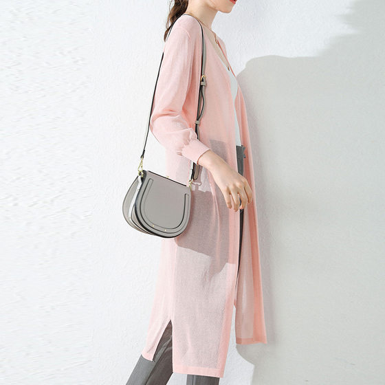 2023 Summer Women's Linen New Top Ice Silk Thin Jacket Knitted Cardigan Women's Mid-length Air Conditioner Sunscreen Shirt