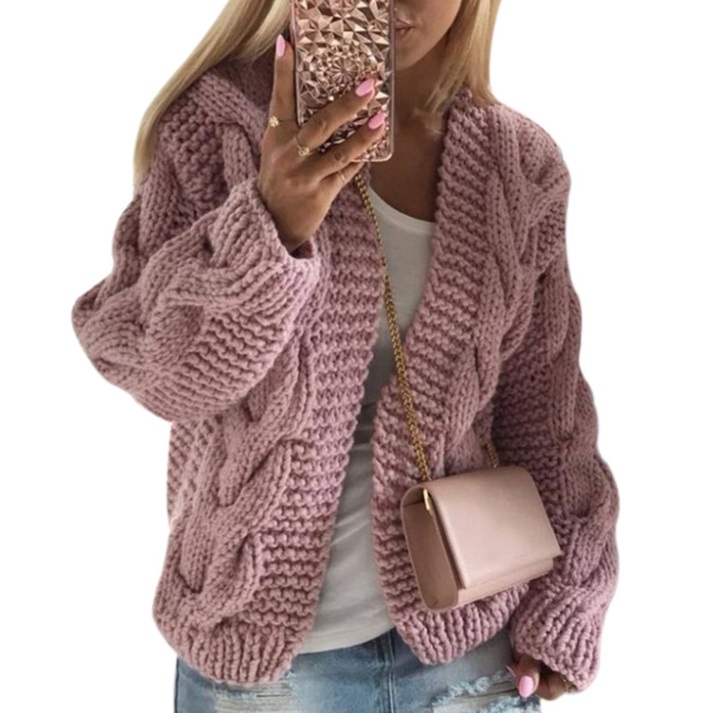 Amazon 2023 autumn and winter wish new sweater women Europe and the United States rough thick line twist knit cardigan sweater women