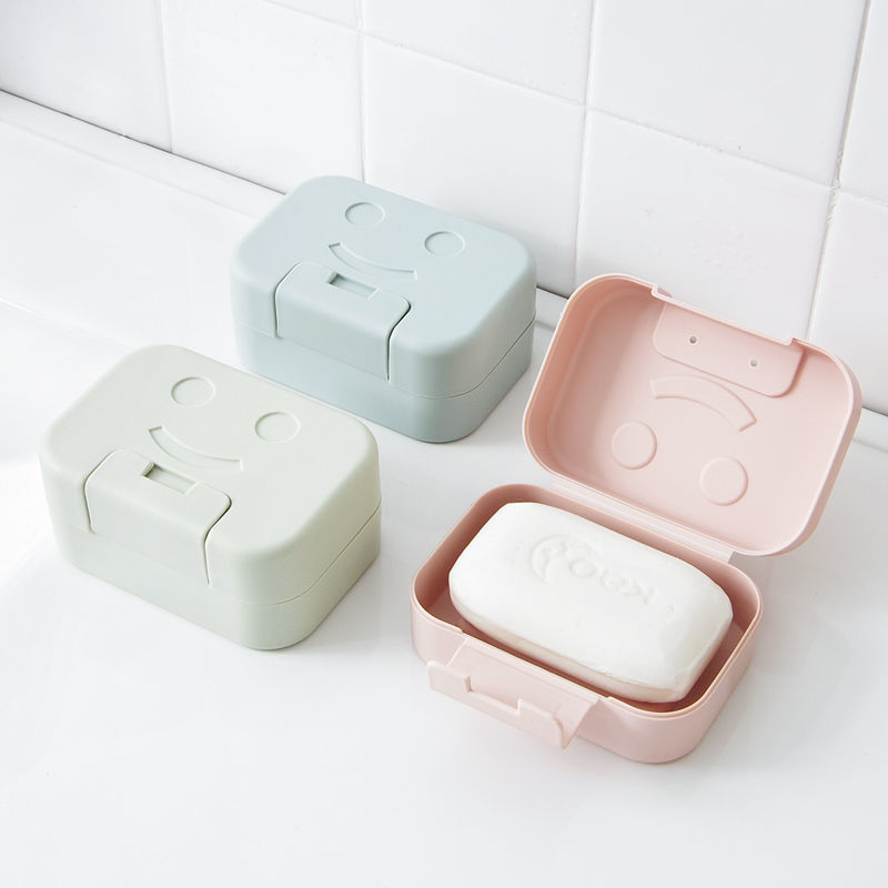 Smiley Travel Soap Box Easy to Carry Sealed Waterproof with Lid Lock Punch-Free Bathroom Soap Box