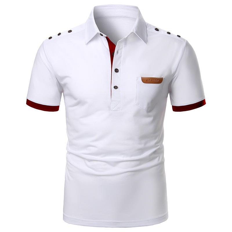 Men's Short-sleeved T-shirt Solid Color Casual Collocation Denim Decoration Design Fashion Dynamic Men's Short-sleeved T-shirt DB24