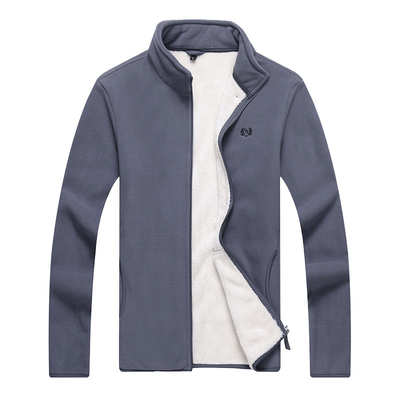 Polar fleece men's coat autumn and winter Korean style stand collar top fleece cardigan long wool fleece-lined thickened sweater