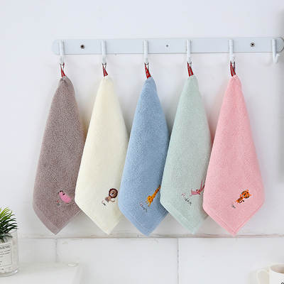 All pure cotton 32 strands small square towel 25*25 cartoon embroidered plain color hook children's square towel kindergarten baby towel