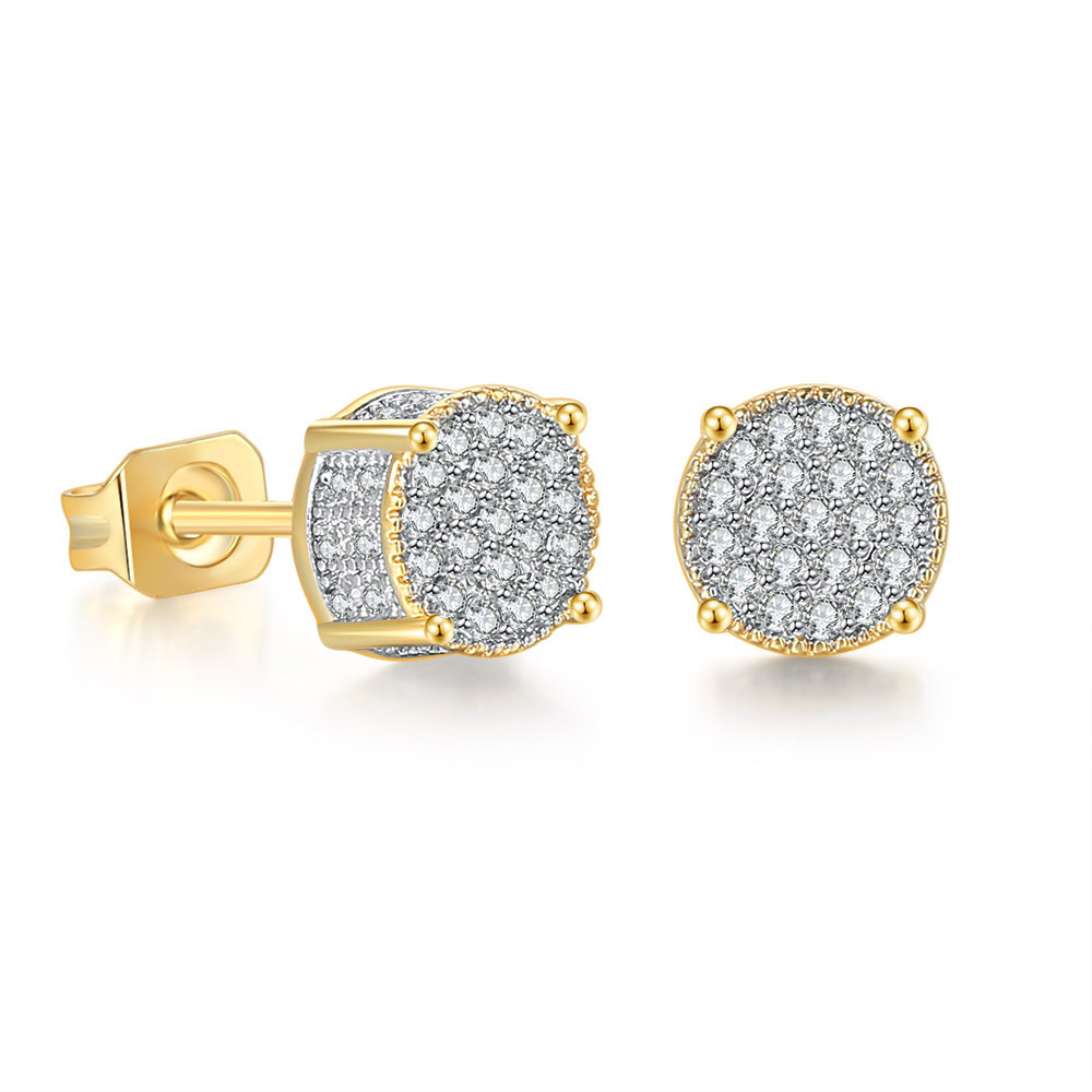 Europe and the United States explosions full diamond hip-hop men's earrings zircon micro inlay color separation plating round earrings Amazon wholesale