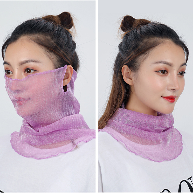 Sun protection collar women's gold silk scarf multi-functional solid color ear hanging summer sun protection sun protection breathable mask wholesale