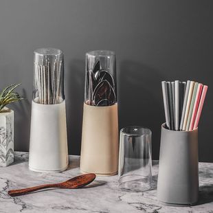 Kitchen Drain Chopsticks Cage Plastic Household Chopsticks Box with Lid Dustproof Storage Rack Tableware Storage Japanese Chopsticks Holder