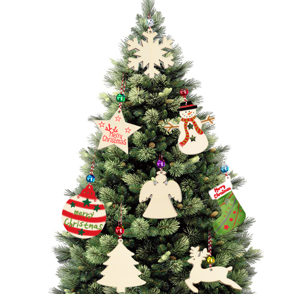 Crafts Creative Country Wooden Christmas Tree Pendant Home Decoration Gift Accessories Christmas Charm Carving Wood Piece