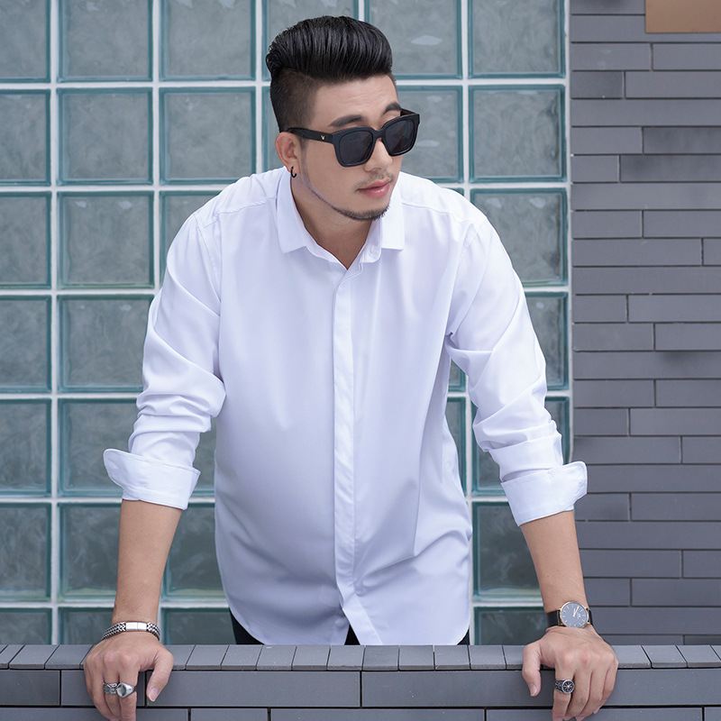 plus size Men's Long-sleeved Shirt Men's Loose Casual Spring and Autumn New Business Wear Shirt Plus Fat Brother's Elastic Shirt