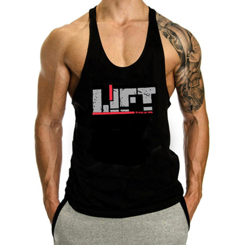 New sleeveless T-shirt men's loose waistband I-strap bodybuilding training fitness sports vest can print logo