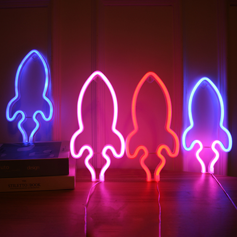 Amazon Explosive Creative Decorative led Rocket Neon Nightlight Cyber Celebrity Small Colored Lights Hanging Neon Lights