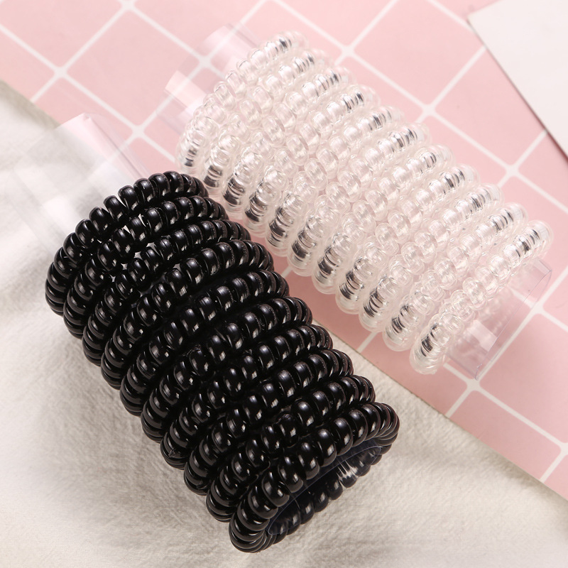 Foreign trade black transparent color telephone line Hair ring AliExpress Amazon explosions hair accessories wholesale large bracelet hair rope