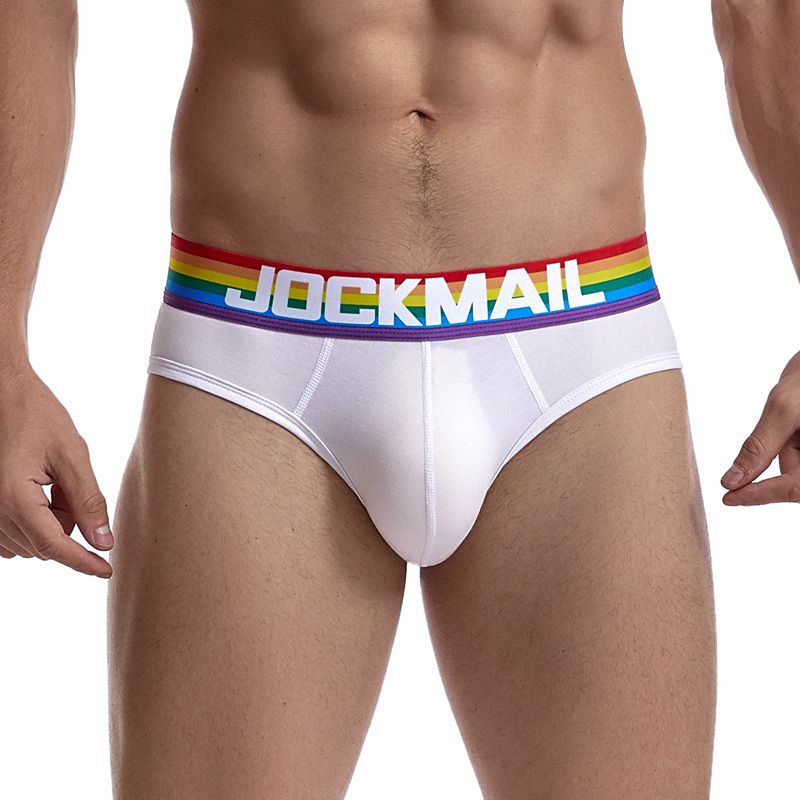 JOCKMAIL Rainbow Briefs Low Waist Sexy Solid Color Cotton Breathable Transparent Men's Underwear Summer Trendy Quick-drying Sports