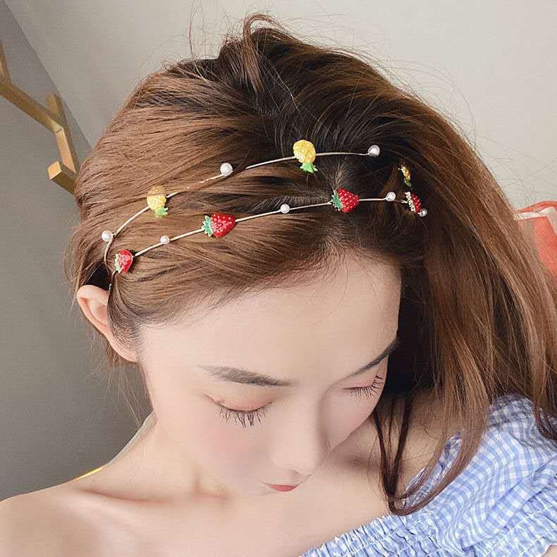 ins Fresh Hair Band Female Elegant Strawberry Thin Head Hoop Fairy Mori Fruit Pressed Hair Band Korean Hair Accessories