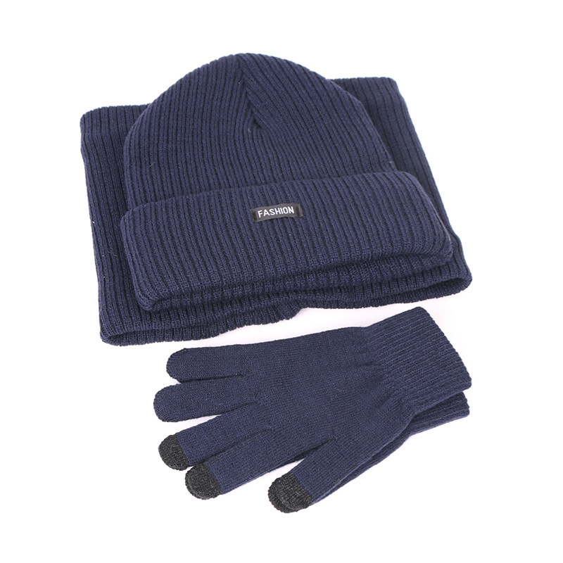 跨境秋冬加绒帽子围巾手套三件套男女成人针织加厚户外保暖多件套