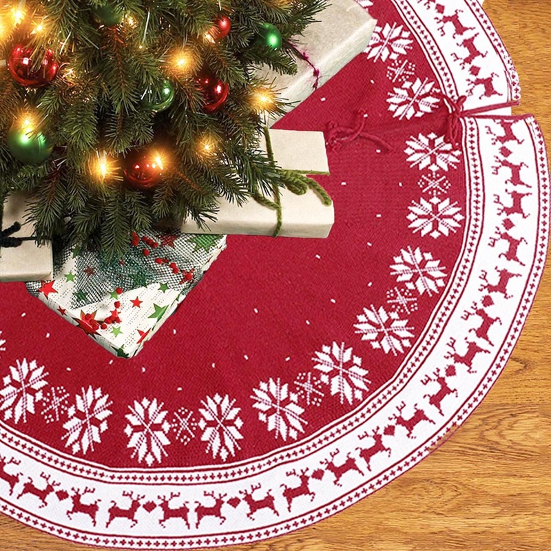 2023新品クリスマスツリー底飾り用品90cm 122cmスノーフレーク鹿模様赤ニットクリスマスツリースカート|undefined