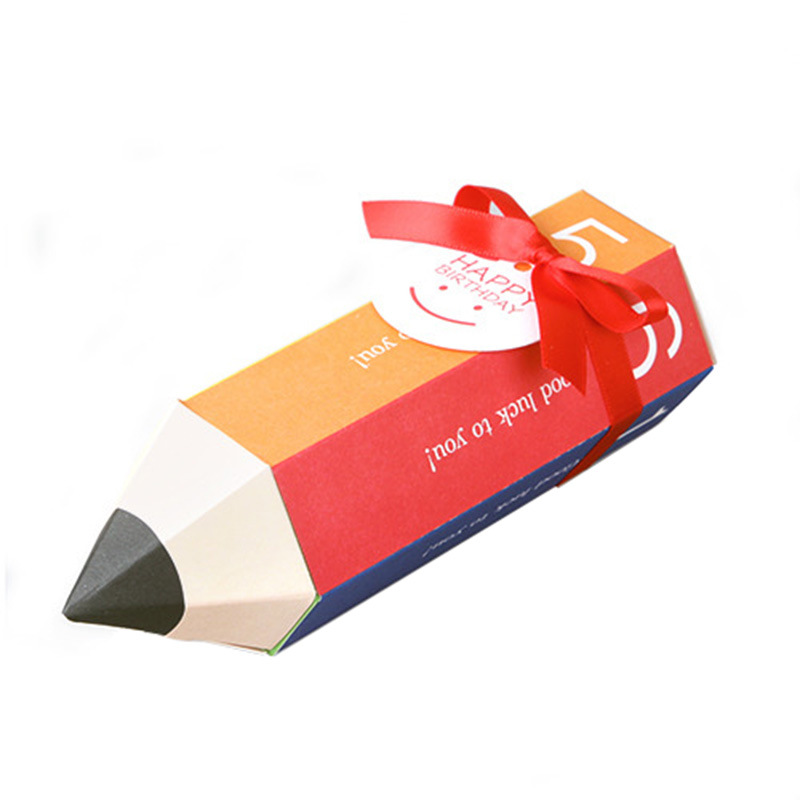In stock pencil shape cartoon candy gift box in stock creative folding small gift color packaging box