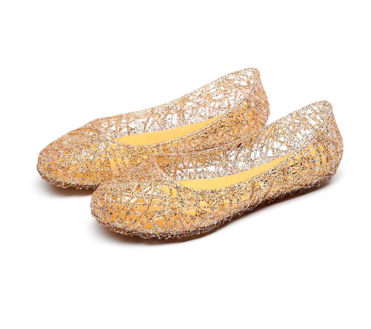 2023 Summer Cross Border Hollow Bird's Nest Sandals Shiny Crystal Flat Breathable Casual Women's Jelly Shoes Wholesale Factory