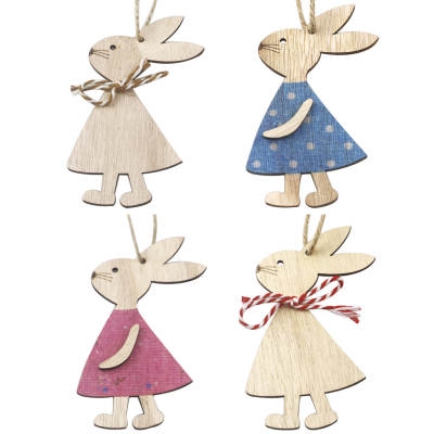 Cross-border New Easter Decoration Wooden Easter Bunny Pendant ins Style Home Decorations Pendant