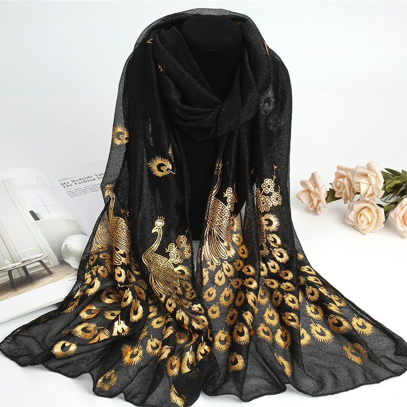 Foreign trade hot stamping Peacock scarf women's long stretch beauty yarn scarf solid color all-match decorative scarf shawl