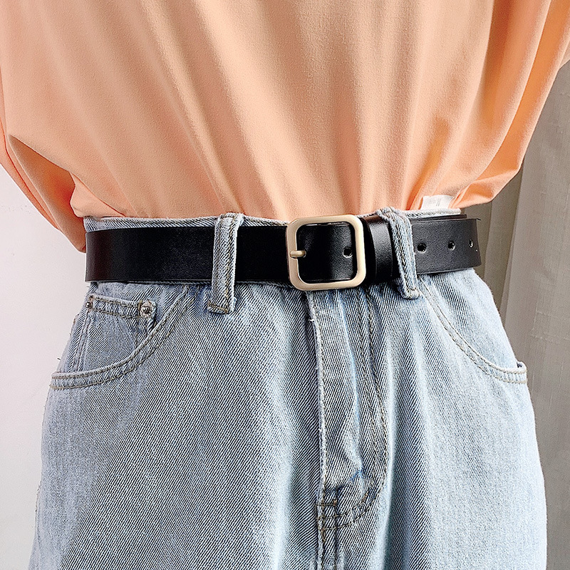 Korean Style New Belt chic Retro Rectangular Silver Buckle Women's Belt Student Wide Trouser Jeans