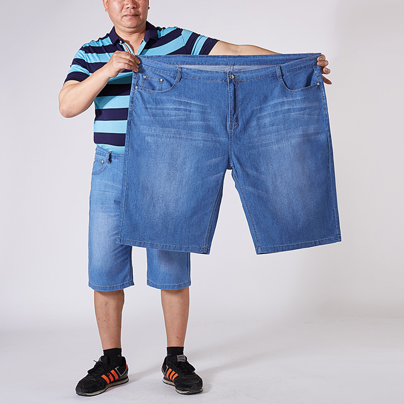 Summer Thin Men's Extra Large Size Denim Shorts Men's Half Pants for Fat Men Straight Loose Medium Pants