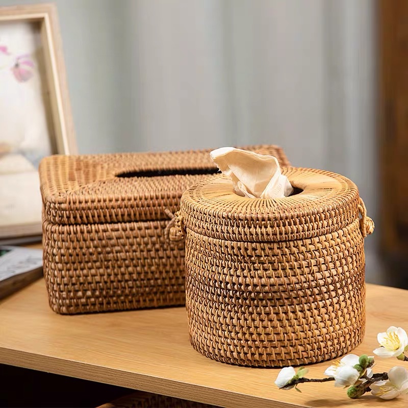 Tissue Box Vietnam Rattan Pastoral Style Living Room Office Desktop Japanese Style Woven Remote Control Tissue Box Creative