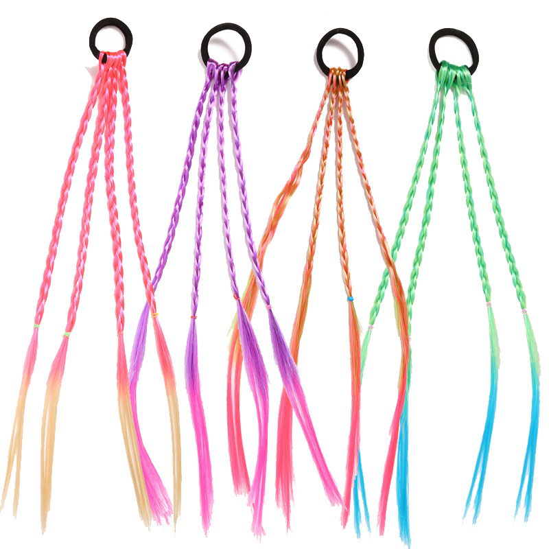 Children's Colorful Wig Braids Fashionable Twisted Hair Bands Vibrant Gradient Hair Rings Cable Knit Accessories