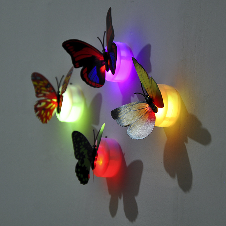 创意可粘蝴蝶小夜灯 墙壁灯 可爱超萌儿童LED床头装饰灯 节日灯