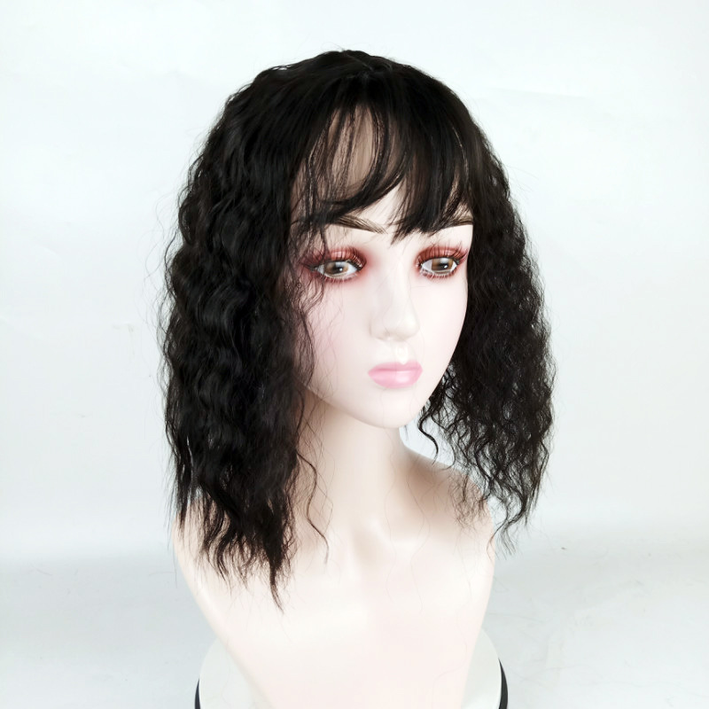 Parrucca di capelli artificiali Pezzo di ristampa in testa Pezzo di frangia finta Donna Capelli ricci caldi di mais Copertura per capelli bianchi Cuscinetto per capelli naturali Traspirante_voghion.com