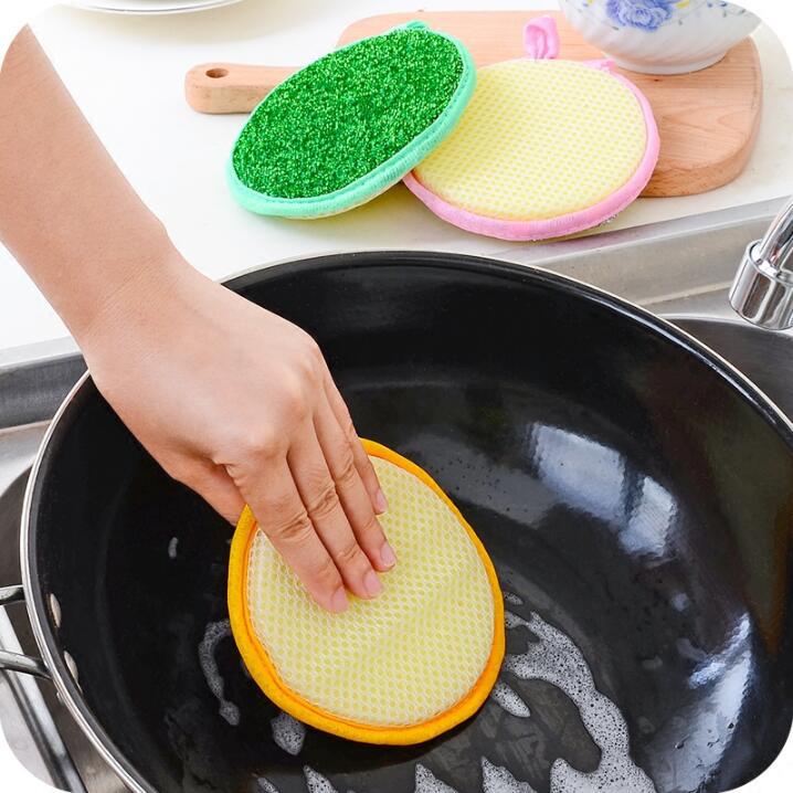 Cleaning cloth kitchen cleaning dish towel scouring pad strong non-stick oil Non-disconnection sponge round double-sided dish cloth