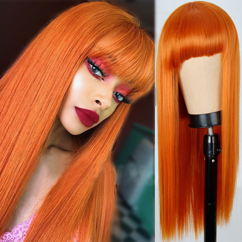 Orange wig women's long straight hair cross-border e-commerce European and American fashion dyed long hair chemical fiber headgear overseas one-piece delivery