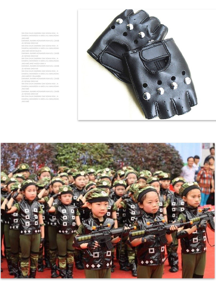 Children's Leather Gloves White Children Children's Half-Finger Excerpts Stage Performance Gloves Street Dance Break Dance Gloves