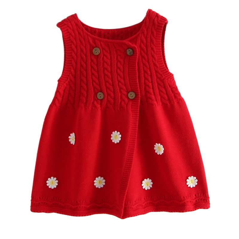 European and American children's baby wool cotton dress girls' knitted vest vest sweater cardigan long spring and autumn